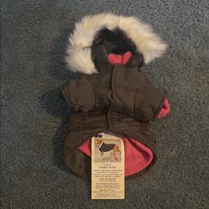 Brown and Pink Dog Jacket with Fur Trim
